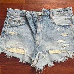 Zara Faded Blue Ripped Jean Shorts